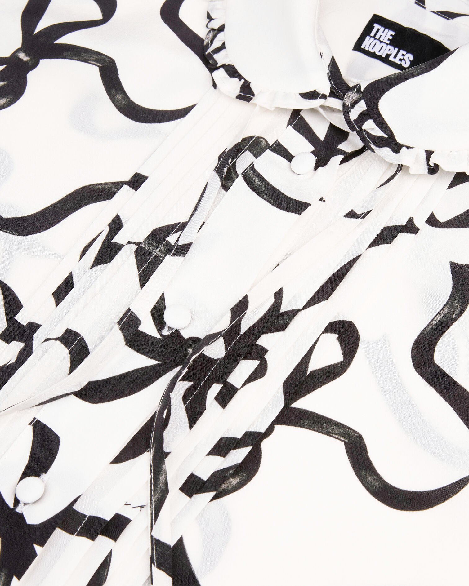 Ribbon print silk shirt, WHITE / BLACK, hi-res image number null