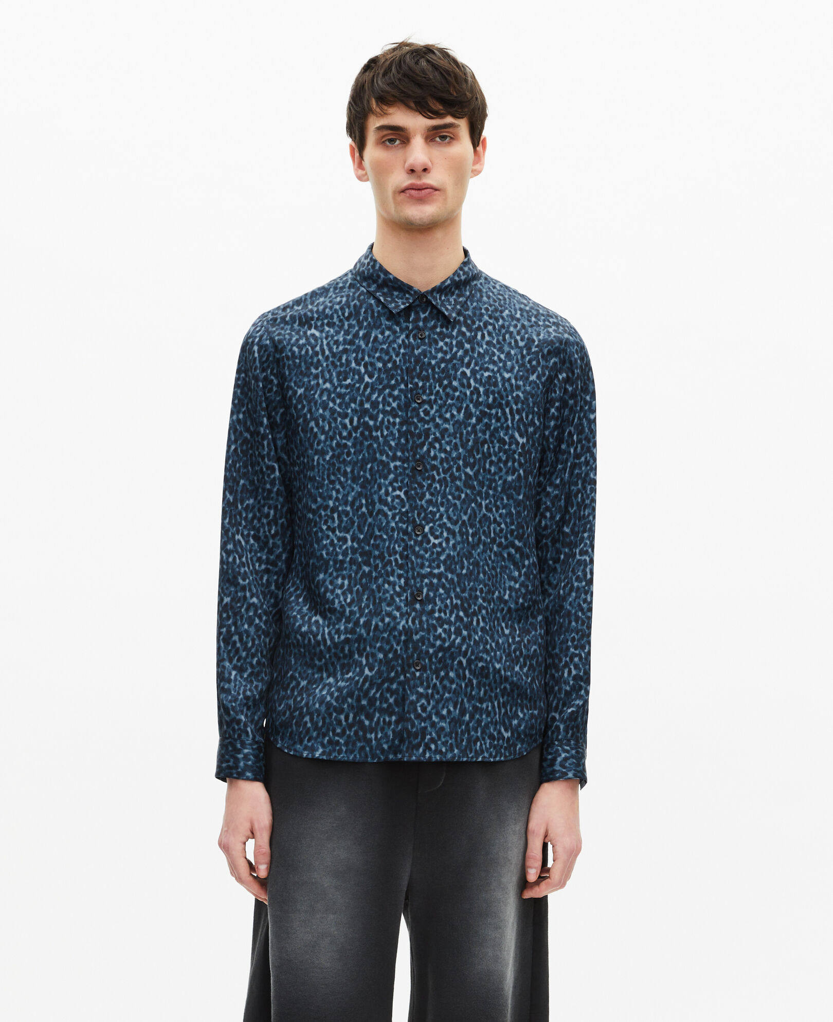 The Kooples MEN BLUE leopard print silk blend shirt