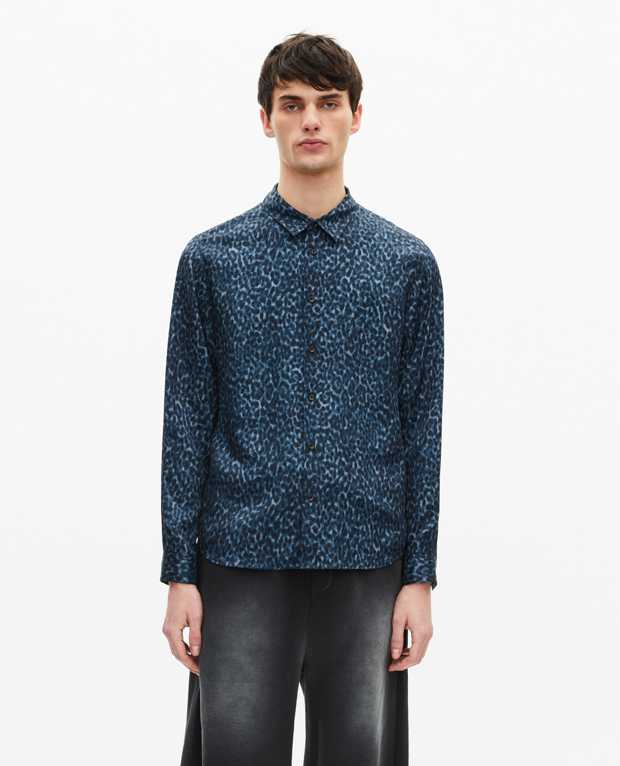 Leopard print silk blend shirt, BLUE, hi-res image number null