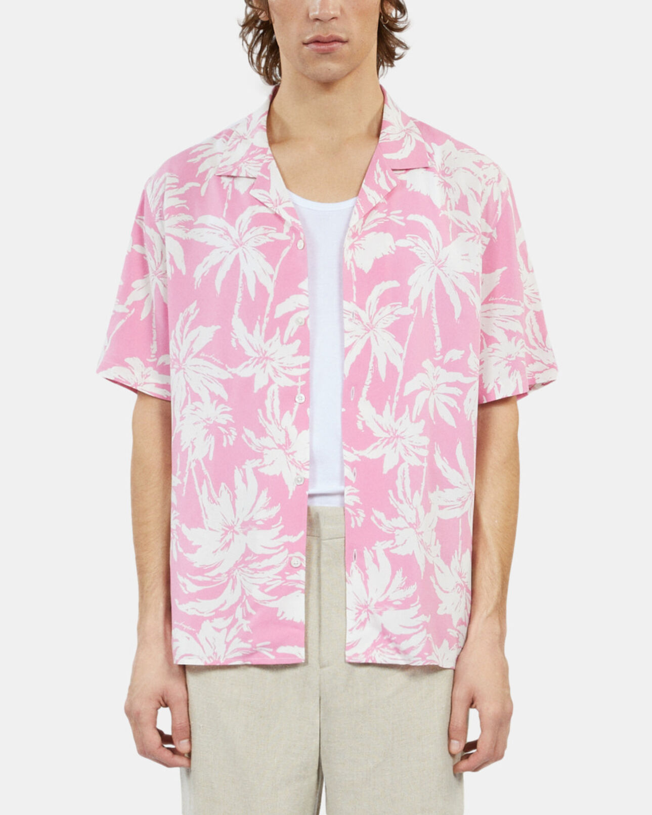 The Kooples MEN PINK-WHITE short-sleeved printed shirt