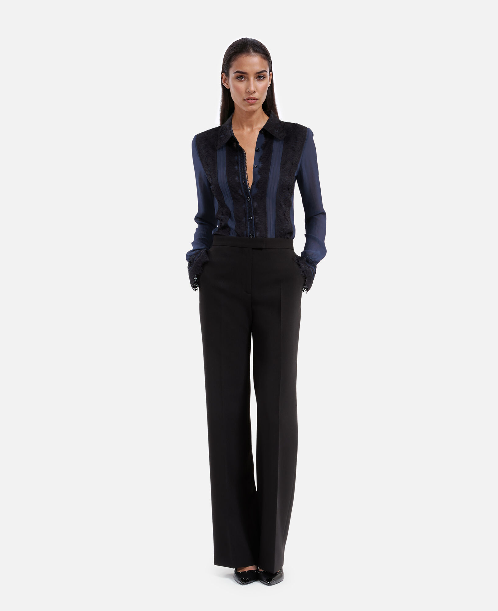 The Kooples WOMEN DARK NAVY navy blue silk shirt