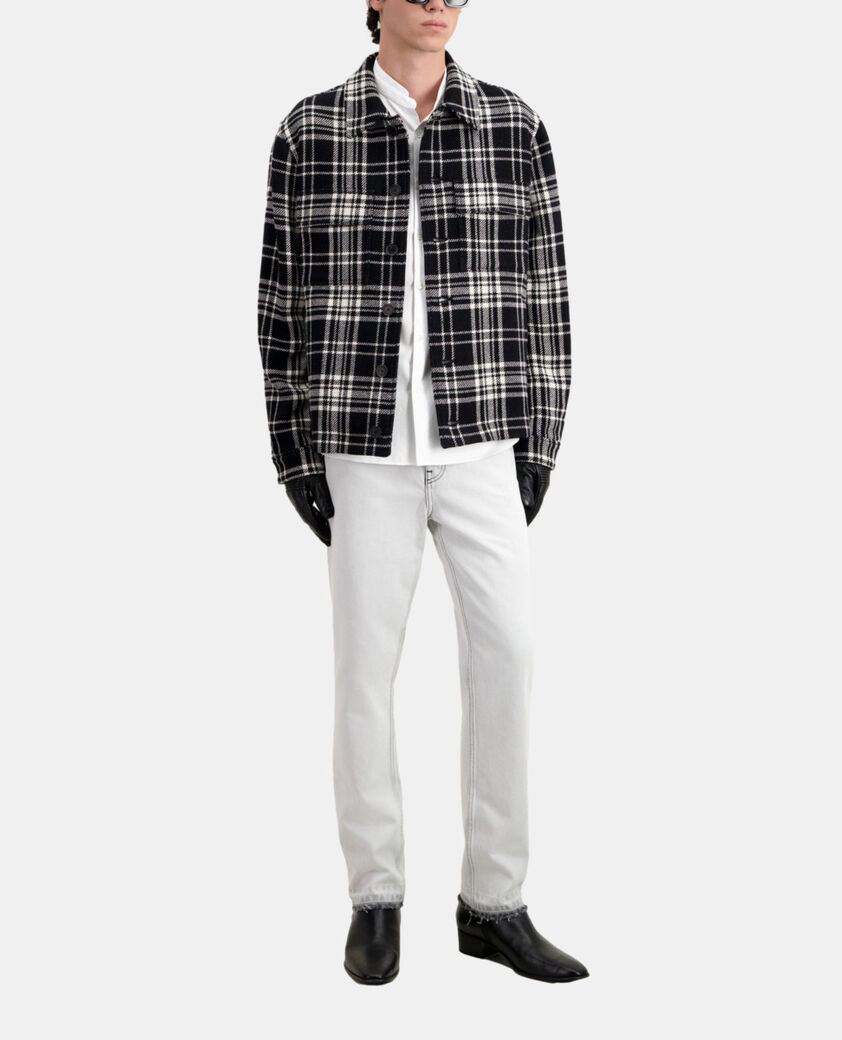 The Kooples HERREN BLACK WHITE blaue karierte hemdjacke aus wollmischung