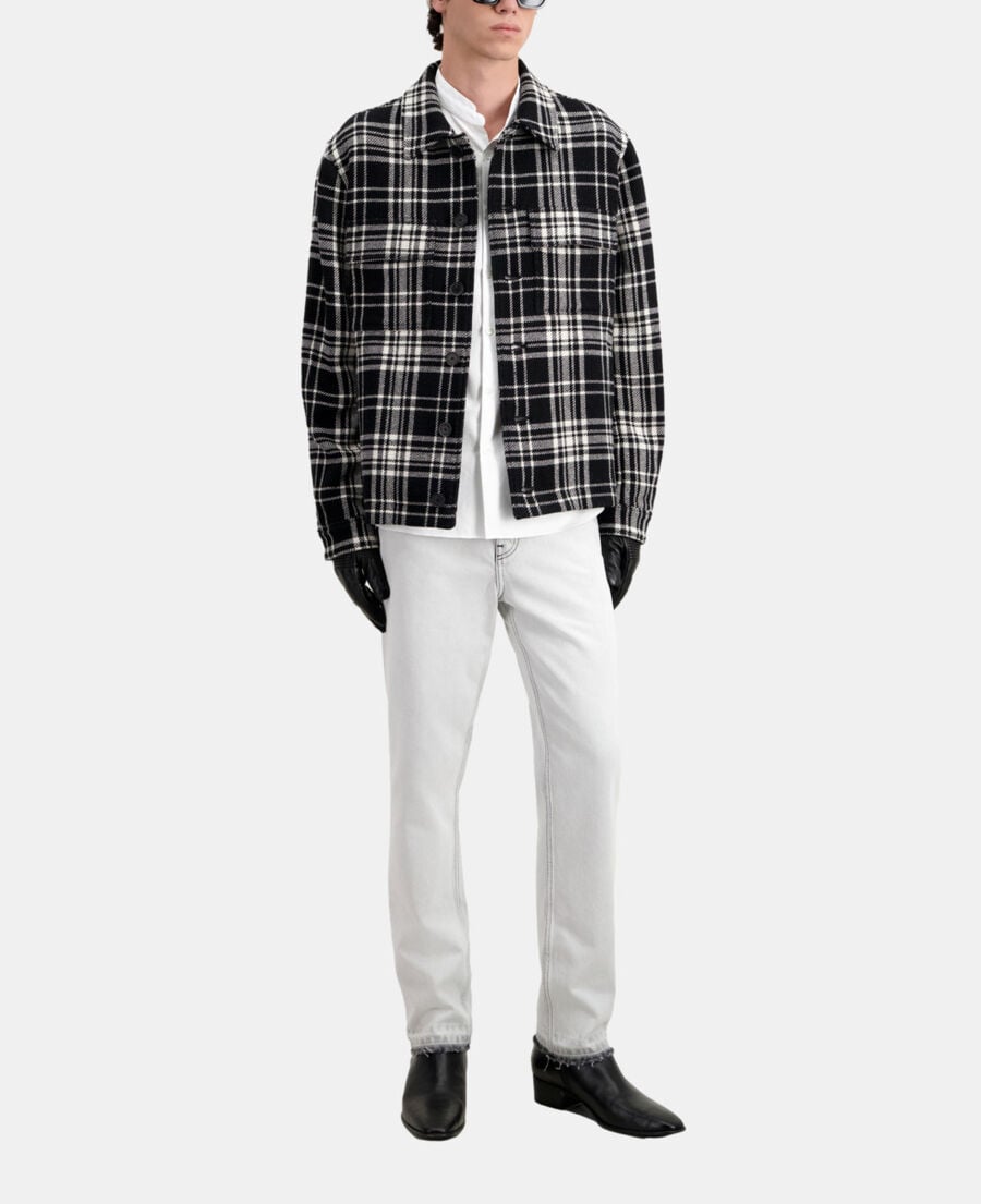 The Kooples HERREN BLACK WHITE blaue karierte hemdjacke aus wollmischung