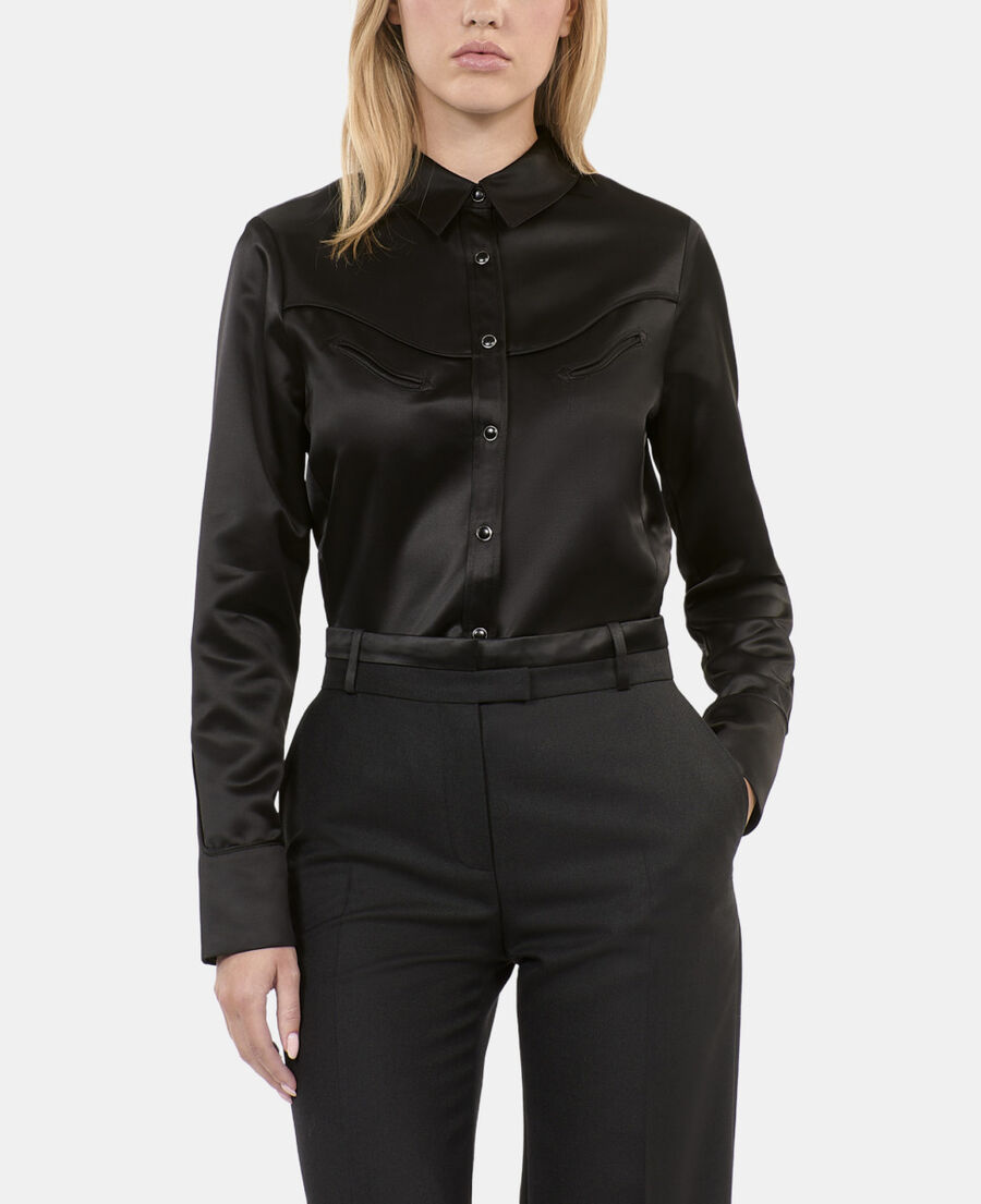 The Kooples F BLACK black western-style satin shirt