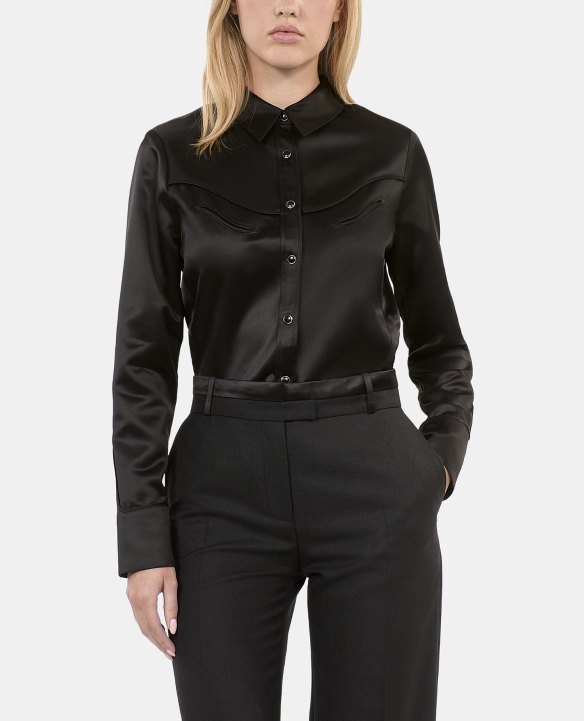 Black western-style satin shirt, BLACK, hi-res image number null
