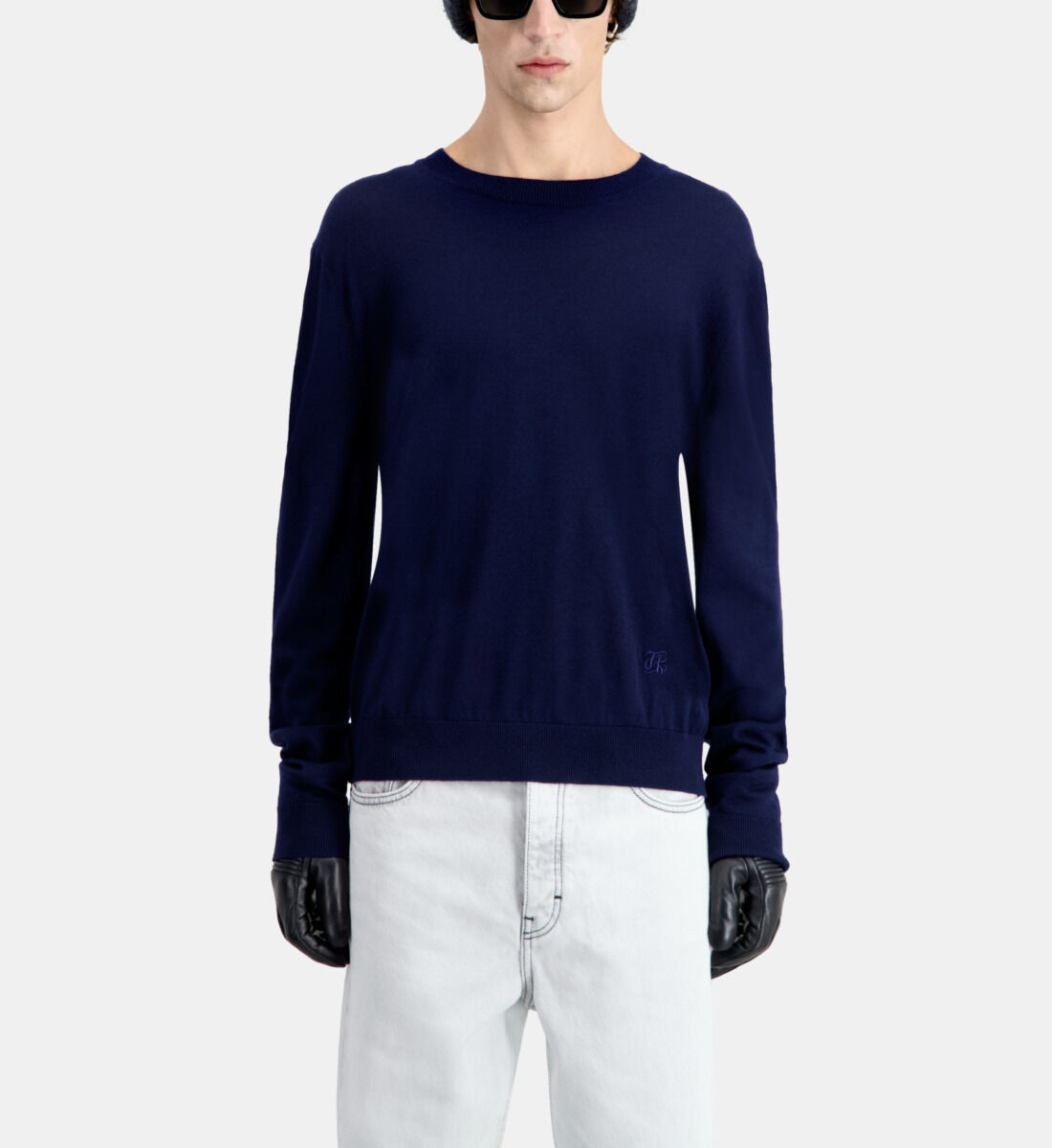Navy blue merino wool sweater cheap