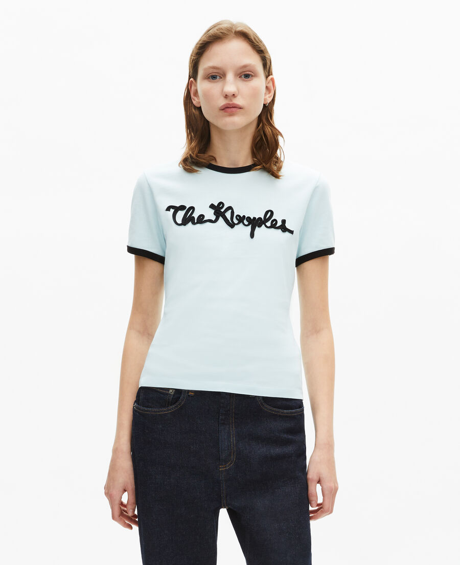 The Kooples FEMME BABY BLUE t-shirt broderie ruban bleu clair