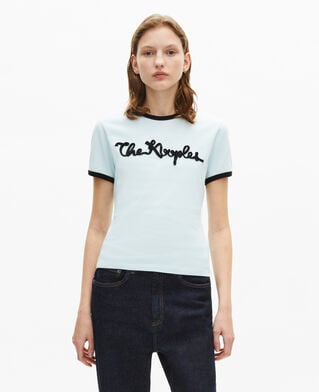The Kooples FEMME BABY BLUE t-shirt broderie ruban bleu clair