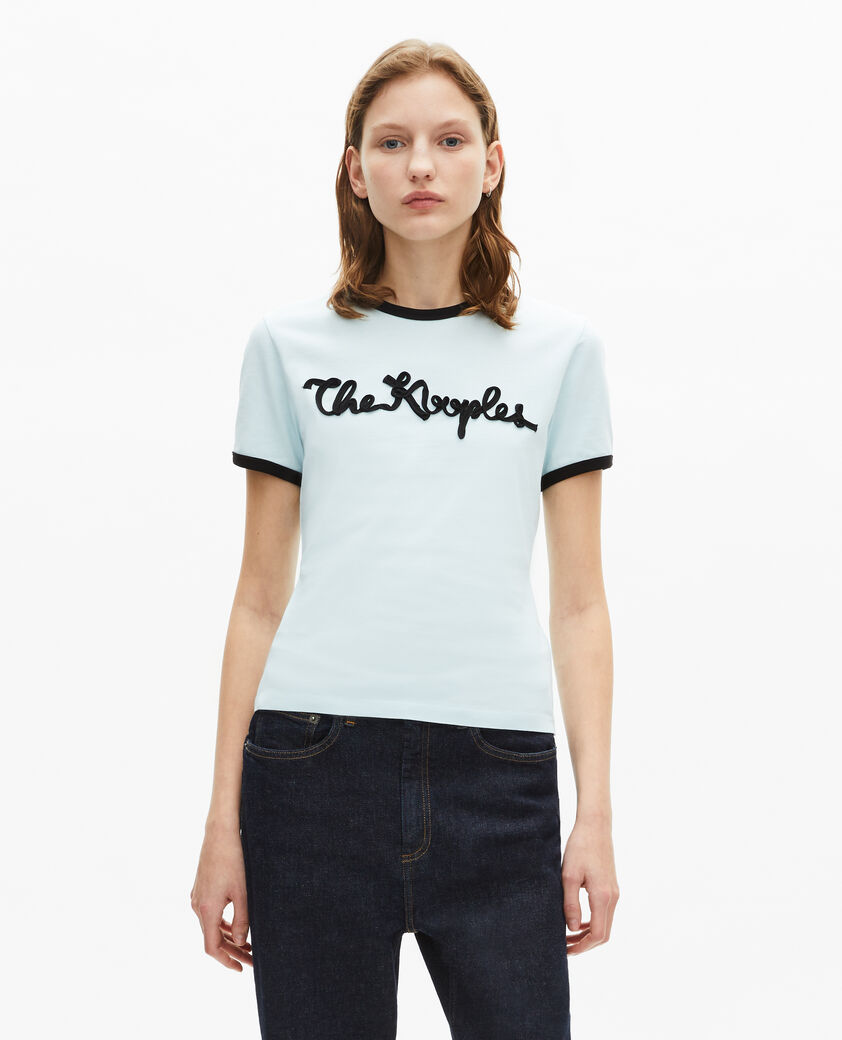 The Kooples FEMME BABY BLUE t-shirt broderie ruban bleu clair