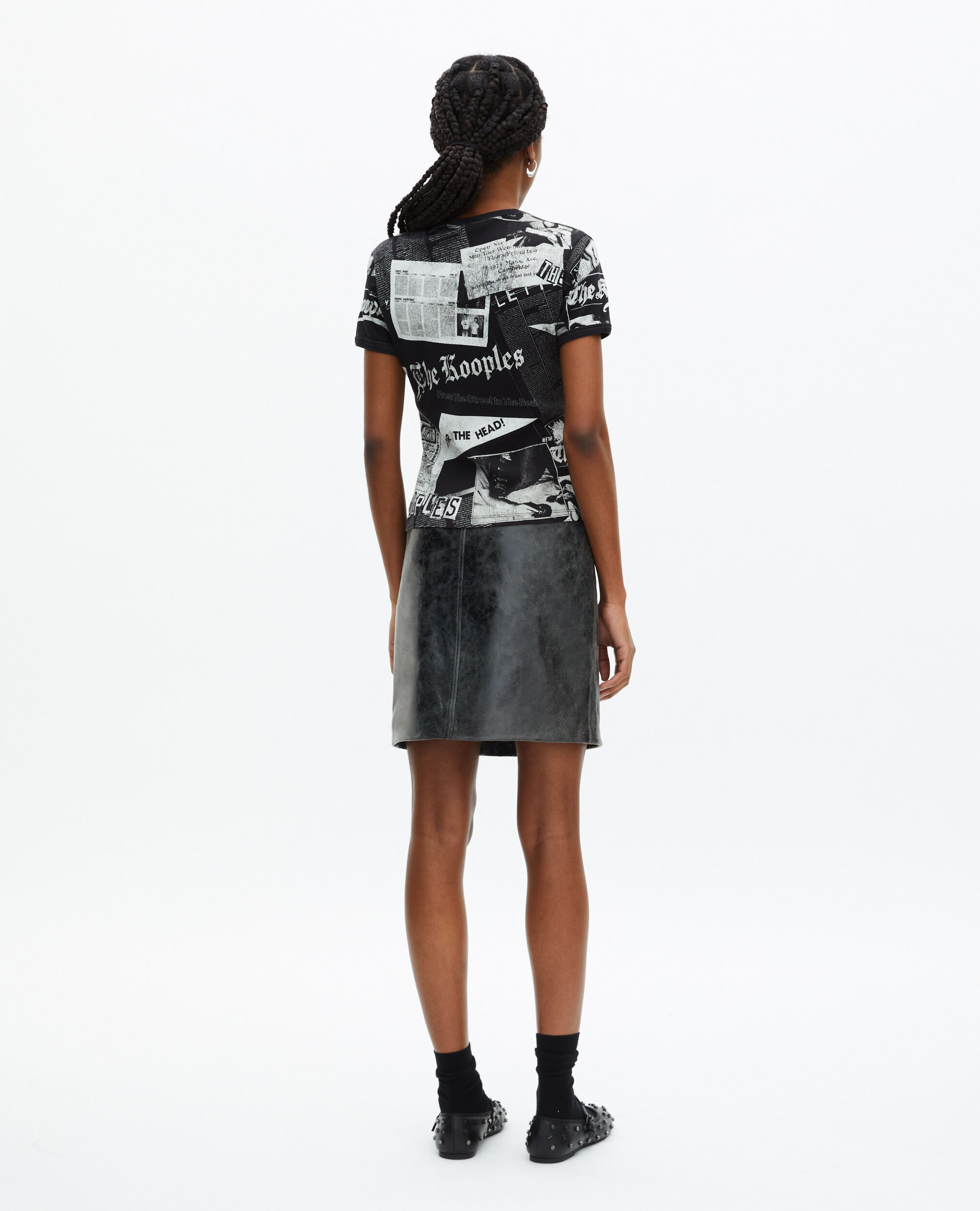 T-shirt with black and white screen printing, BLACK WASHED, hi-res image number null