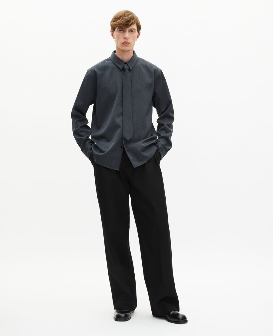 The Kooples MEN ANTHRACITE dark gray wool blend shirt with tie