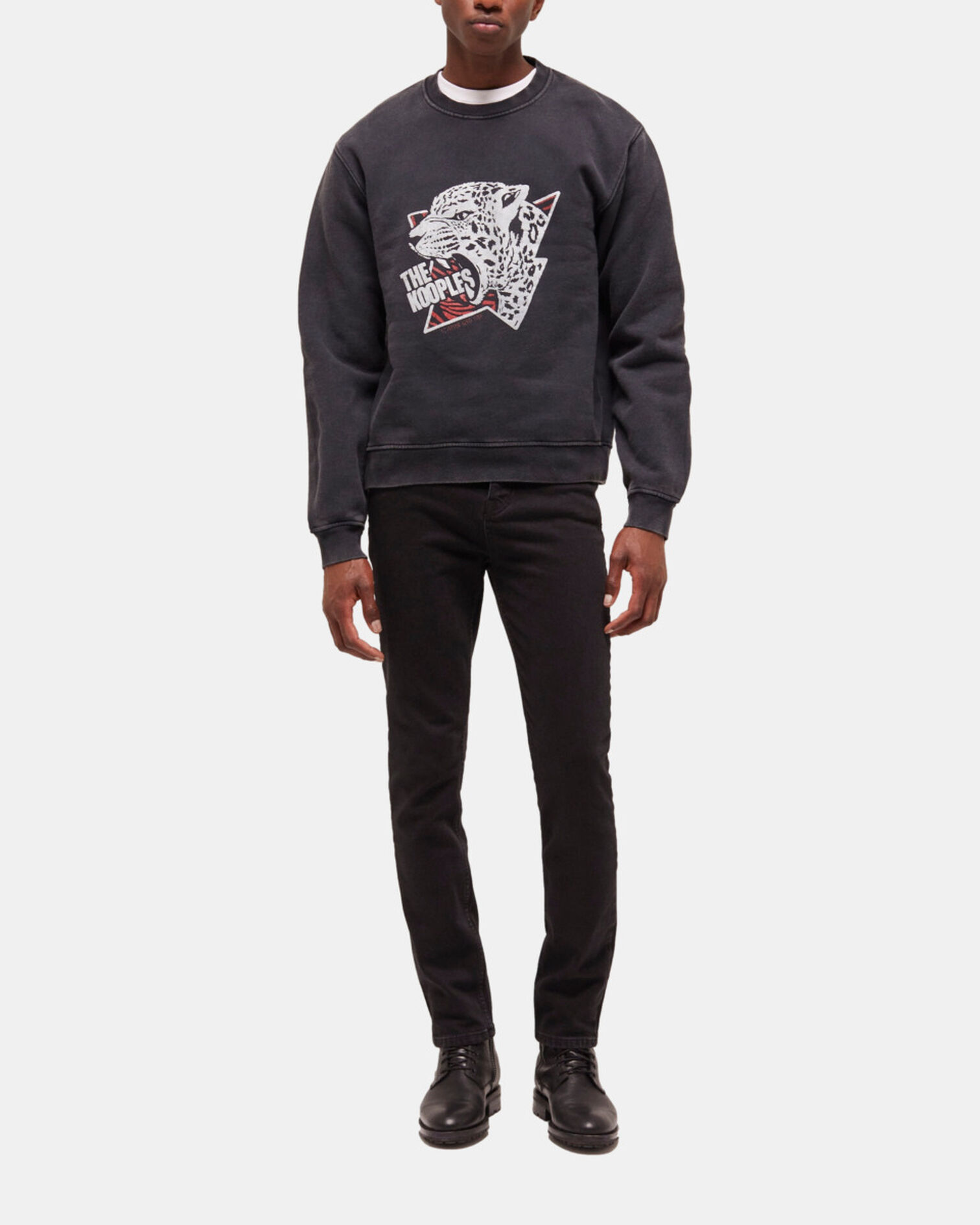 Sweatshirt sérigraphié tigre noir, BLACK WASHED, hi-res image number null
