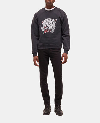 The Kooples HERREN BLACK WASHED schwarzes sweatshirt mit tiger-siebdruck