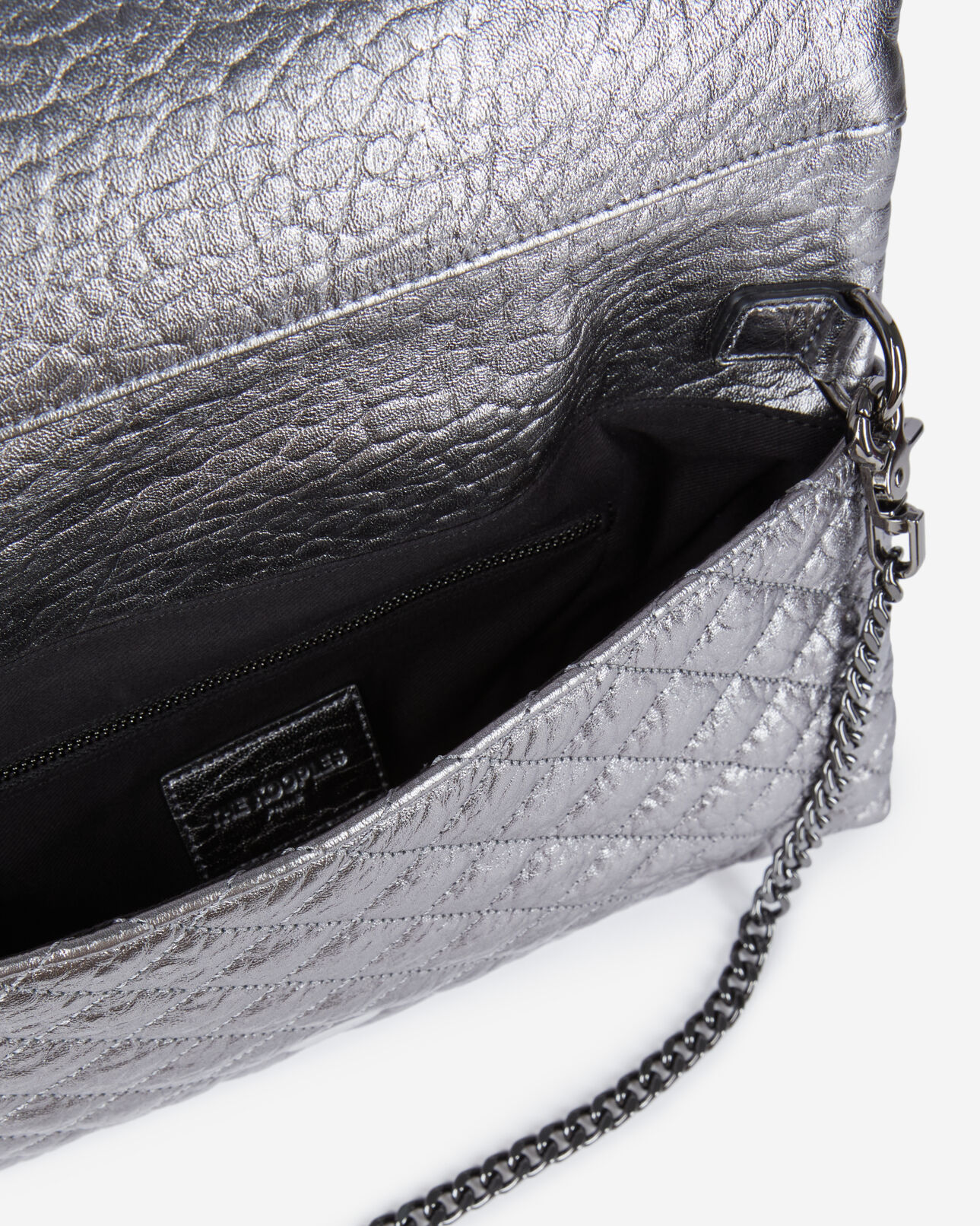 The Kooples WOMEN GUN METAL medium heritage clutch in gunmetal leather