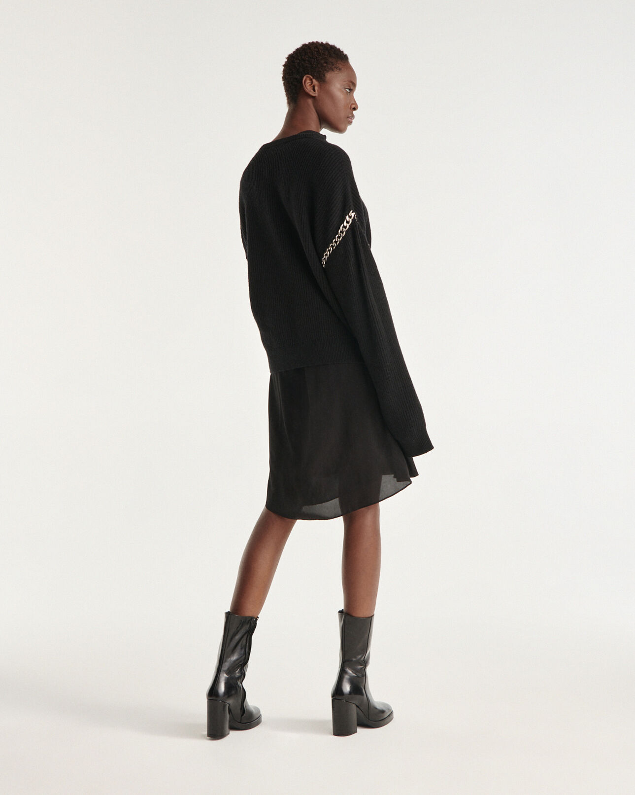 The Kooples F BLACK loose black wool sweater with chain details