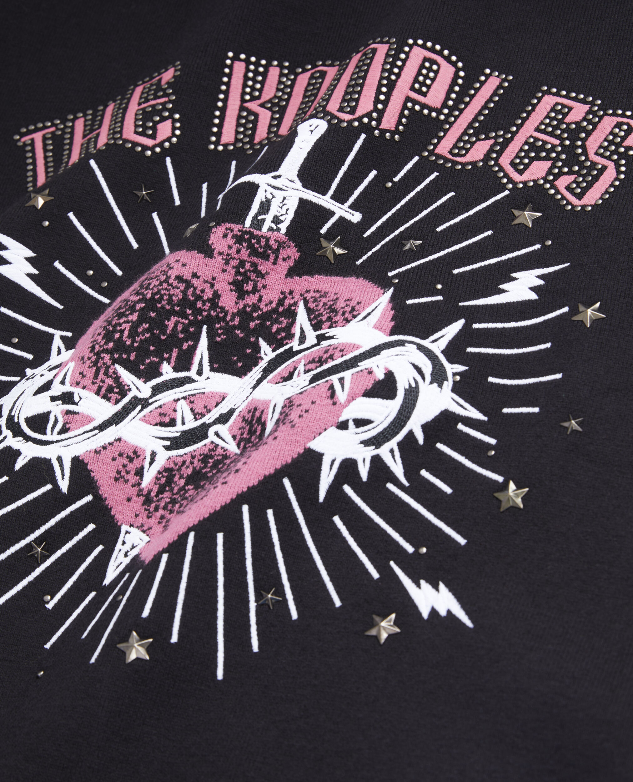 Dagger through heart black jumper with stars, BLACK WHITE, hi-res image number null