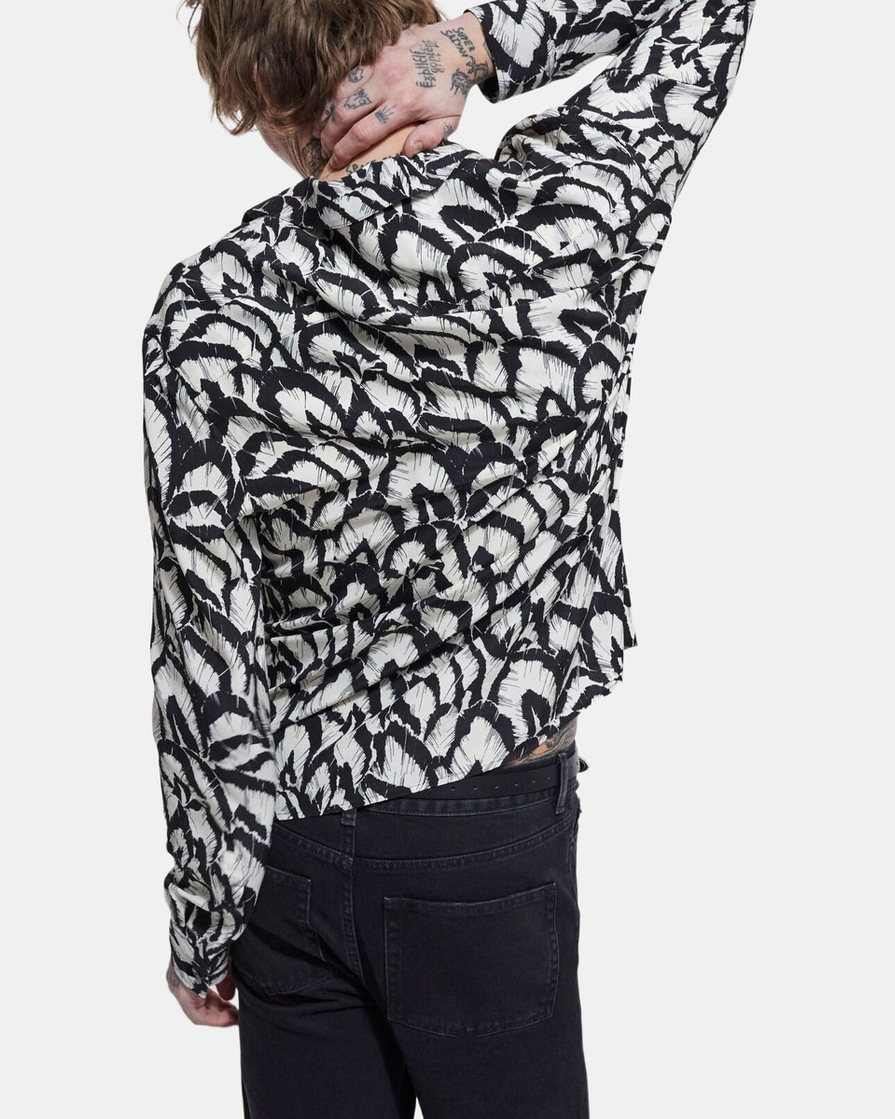 The Kooples HOMME OFF WHITE / BLACK chemise col hawaïen en soie imprimée