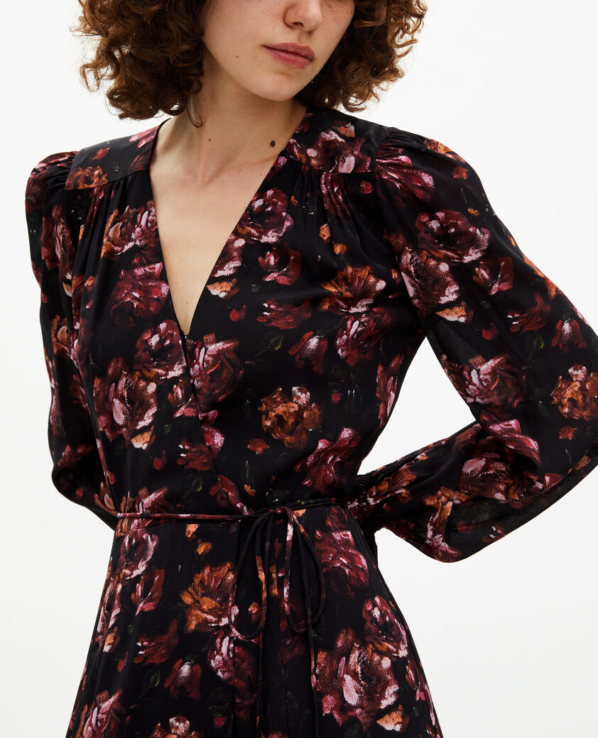 The Kooples MUJER BLACK - RED vestido largo con estampado floral en mezcla de seda burdeos