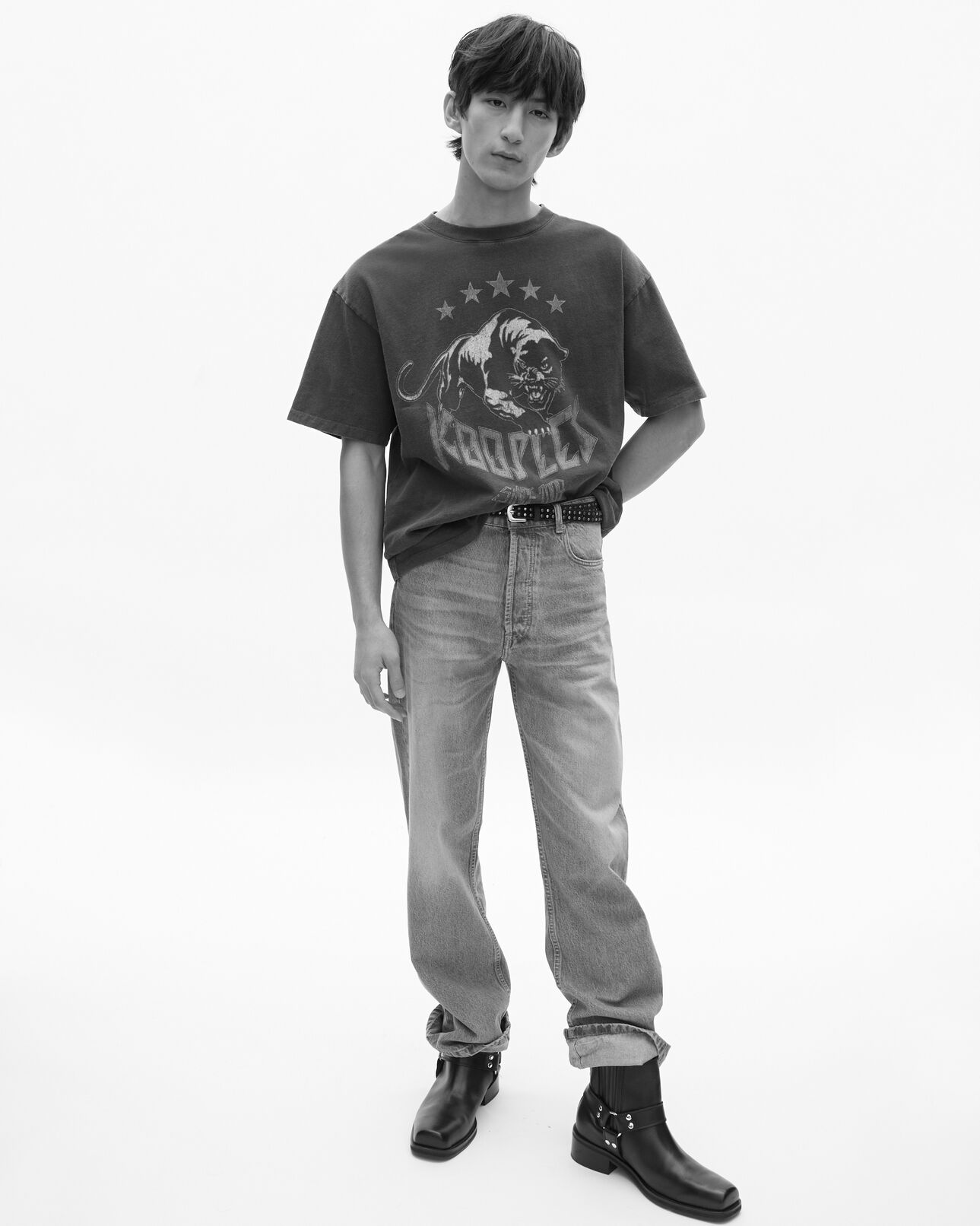 The Kooples HERREN WASHED NAVY t-shirt mit marine-siebdruck