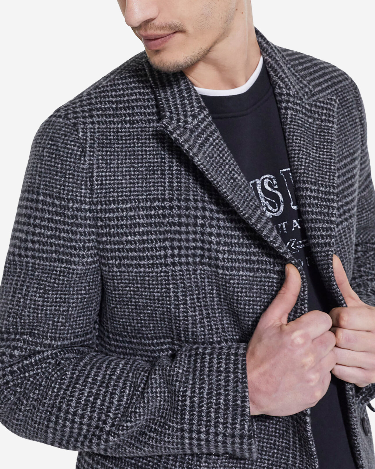 The Kooples HOMME DARK GREY manteau long en laine à carreaux