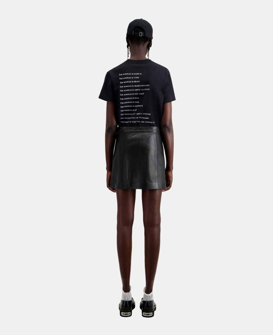 short black leather skirt with zip and pintuck details