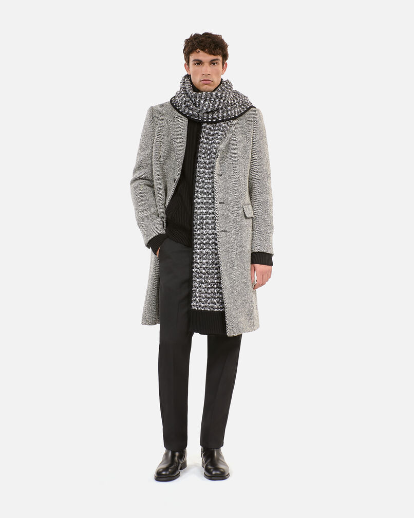 The Kooples HOMME BLACK WHITE manteau long chevron noir et blanc