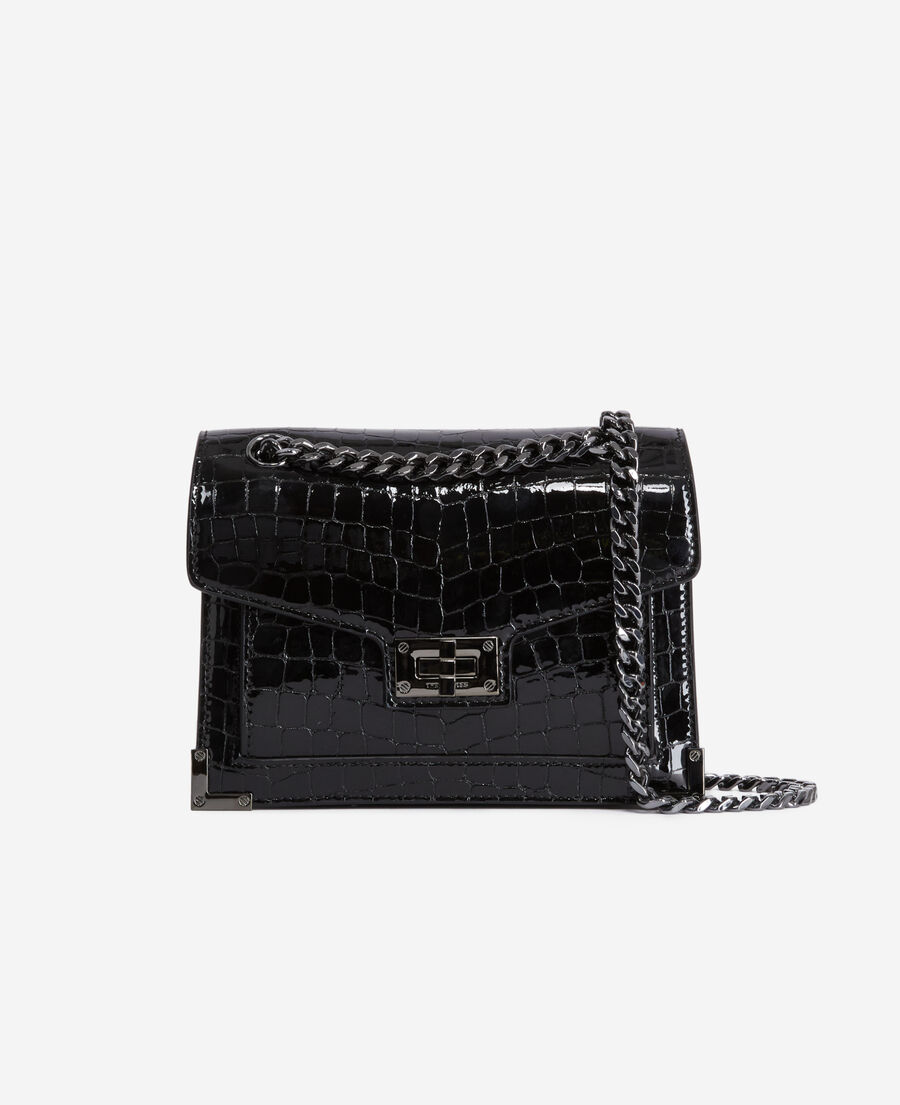 The Kooples WOMEN BLACK emily chain bag in black crocodile-effect leather
