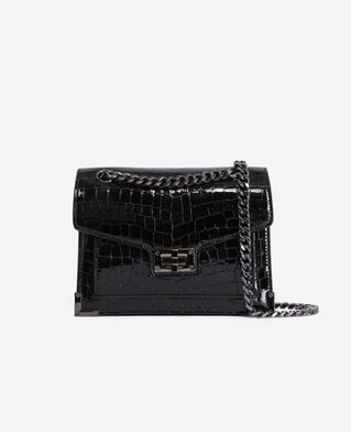 The Kooples WOMEN BLACK emily chain bag in black crocodile-effect leather