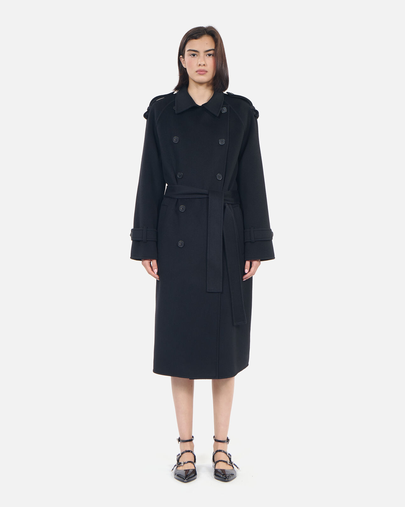 The Kooples FEMME BLACK manteau en laine style trench noir