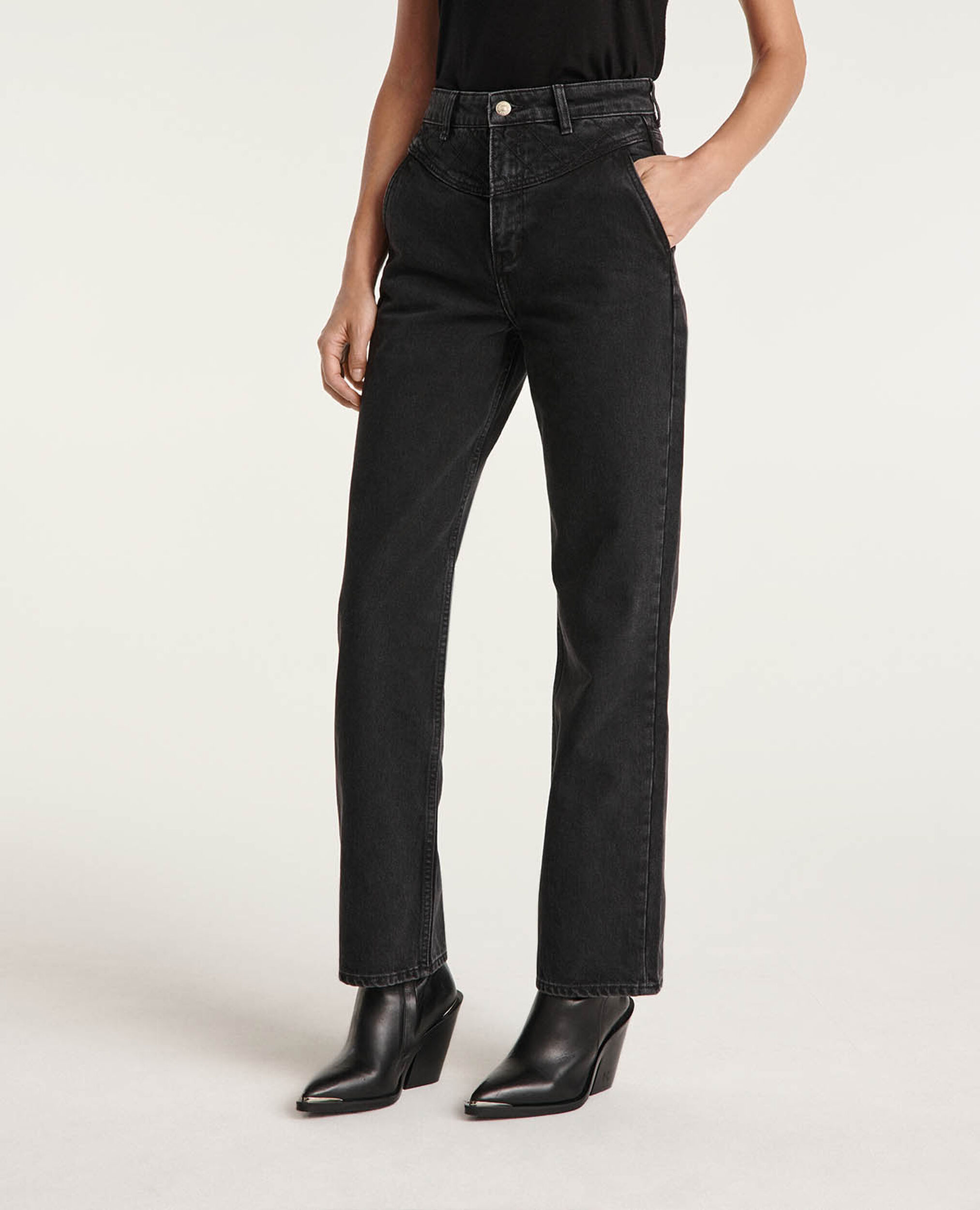 Naomy wide-leg black jeans with padded detail, BLACK DENIM, hi-res image number null