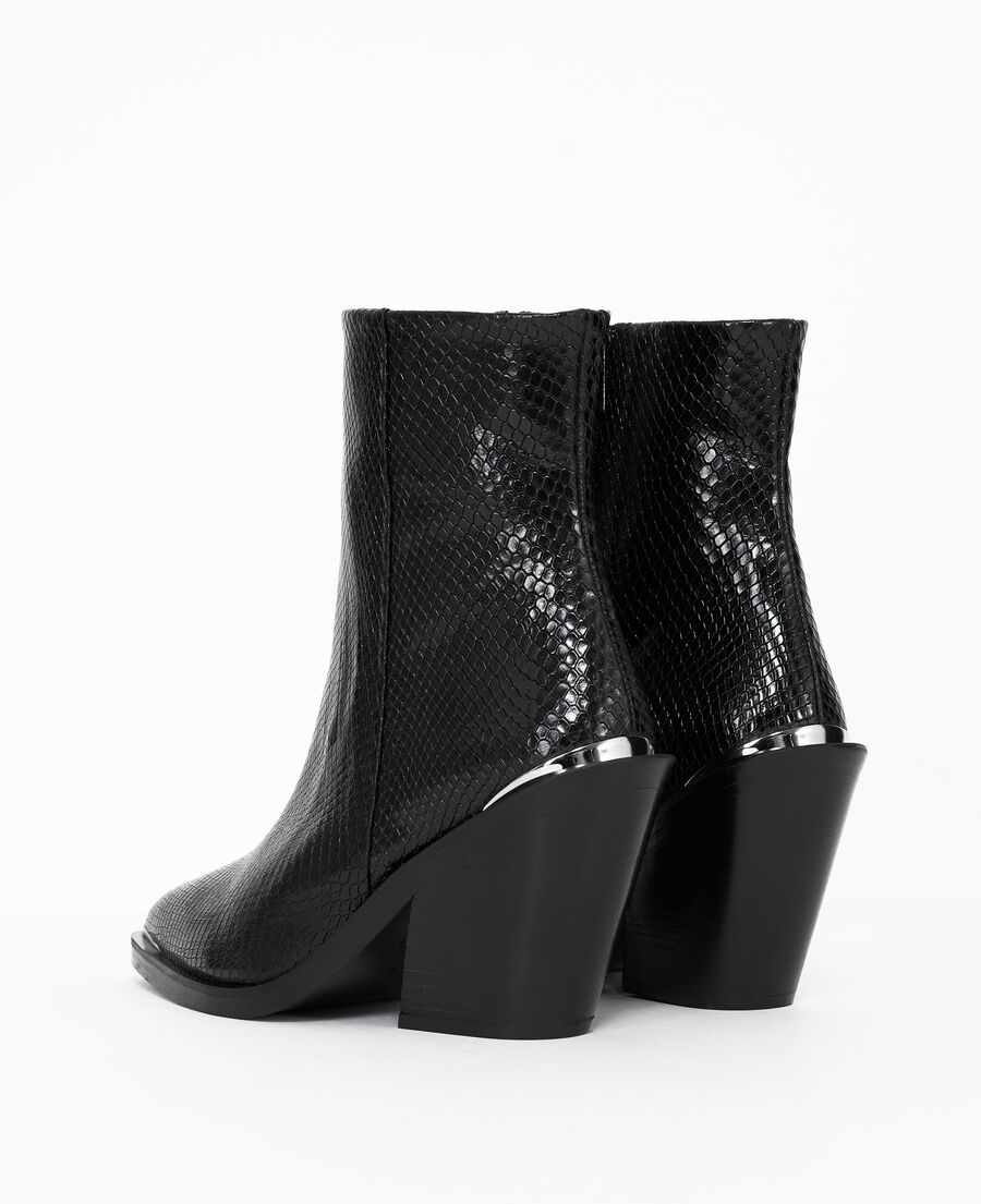 heeled ankle boots in snake-effect leather
