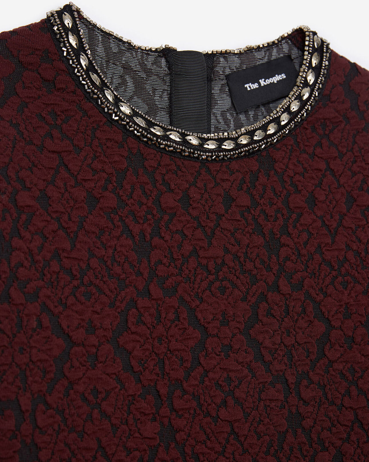 The Kooples MUJER BURGUNDY vestido recto burdeos con cuello joya