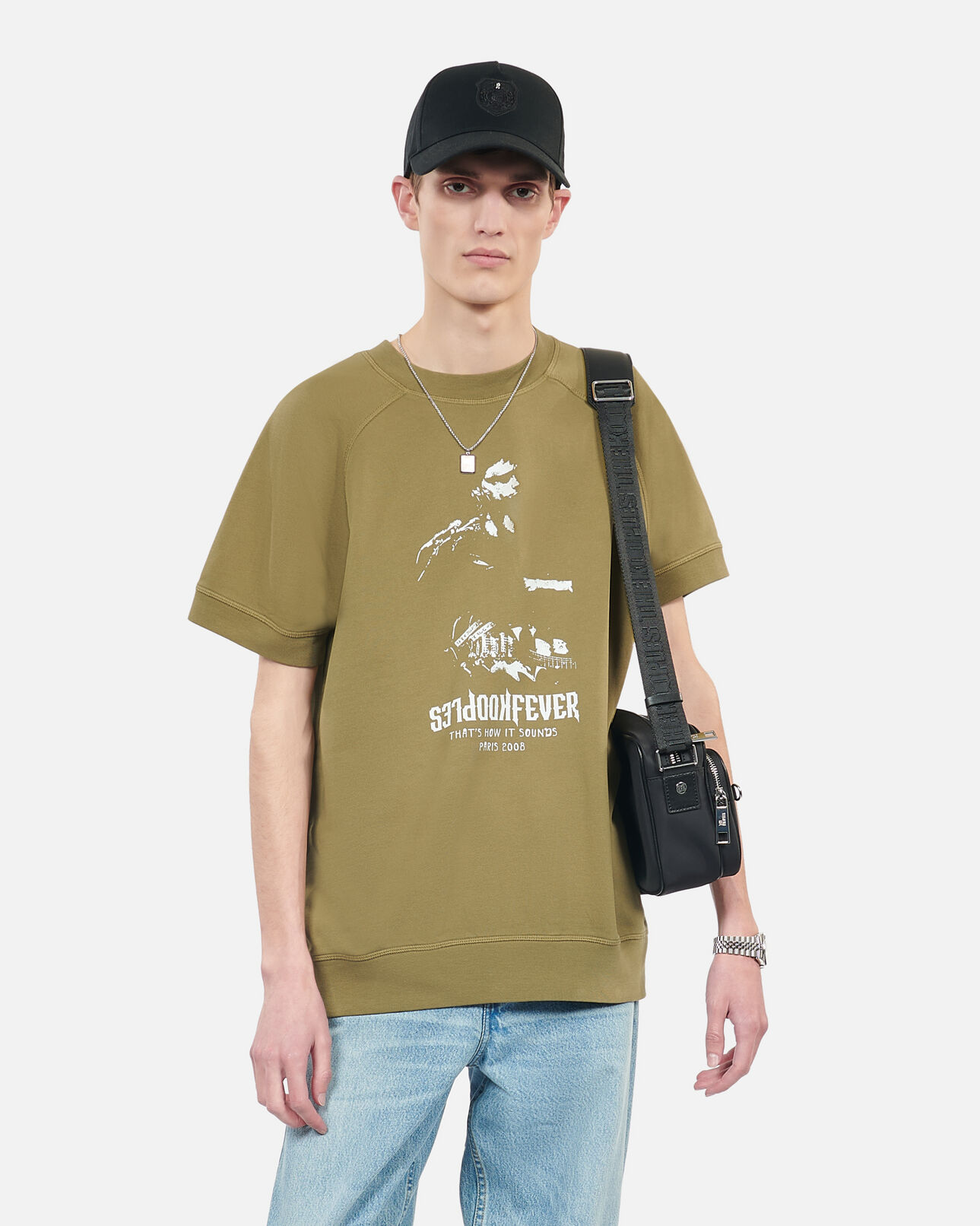 The Kooples MEN OLIVE khaki short-sleeved sweatshirt kooples fever serigraphy
