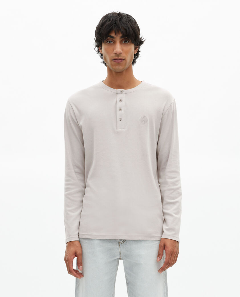 The Kooples HERREN LIGHT GREY lang&auml;rmliges t-shirt mit grauem wappen