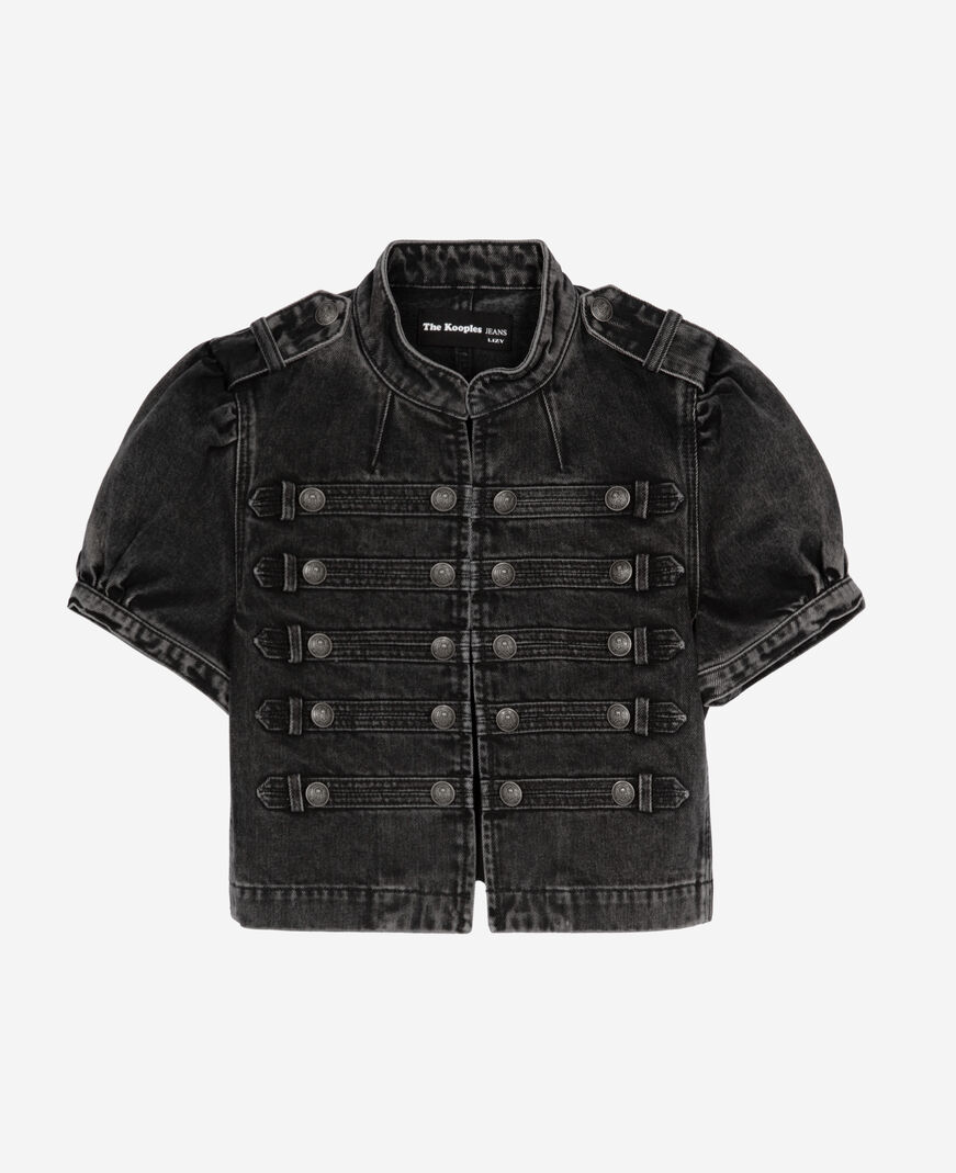 The Kooples WOMEN BLACK WASHED grey denim short-sleeved officer jacket
