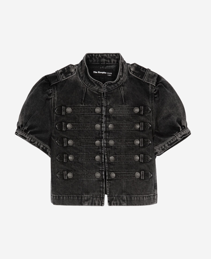 The Kooples F BLACK WASHED grey denim short-sleeved officer jacket