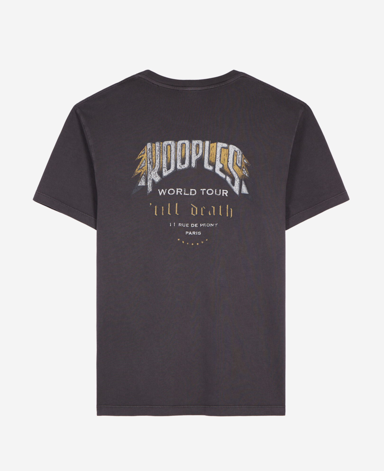 The Kooples MEN CARBONE carbon grey t-shirt with skull butterfly screen print