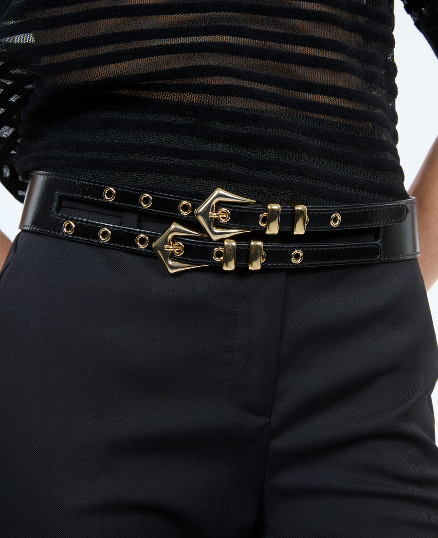 The Kooples F BLACK black leather double buckle belt