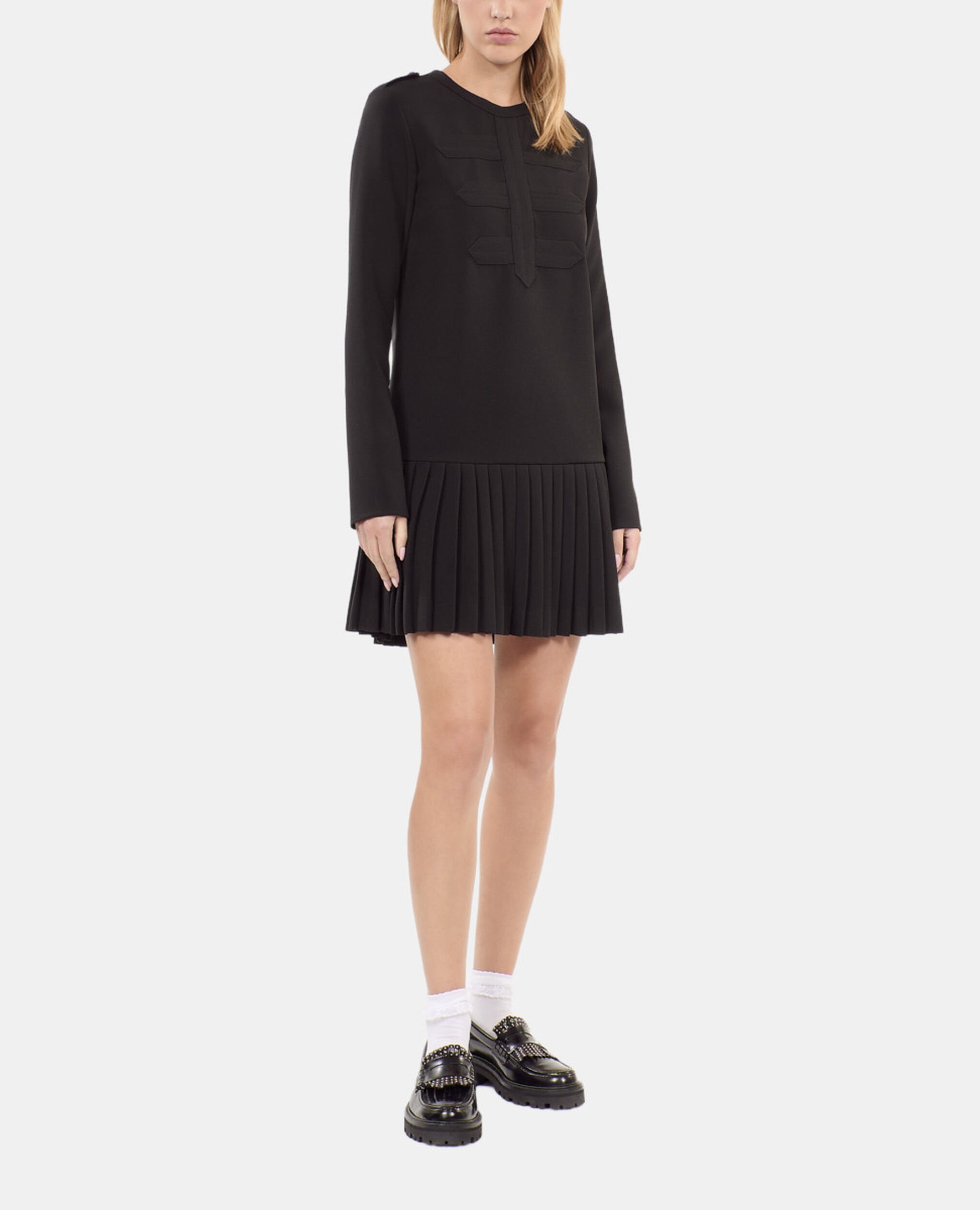 Robe courte plissée noire, BLACK, hi-res image number null