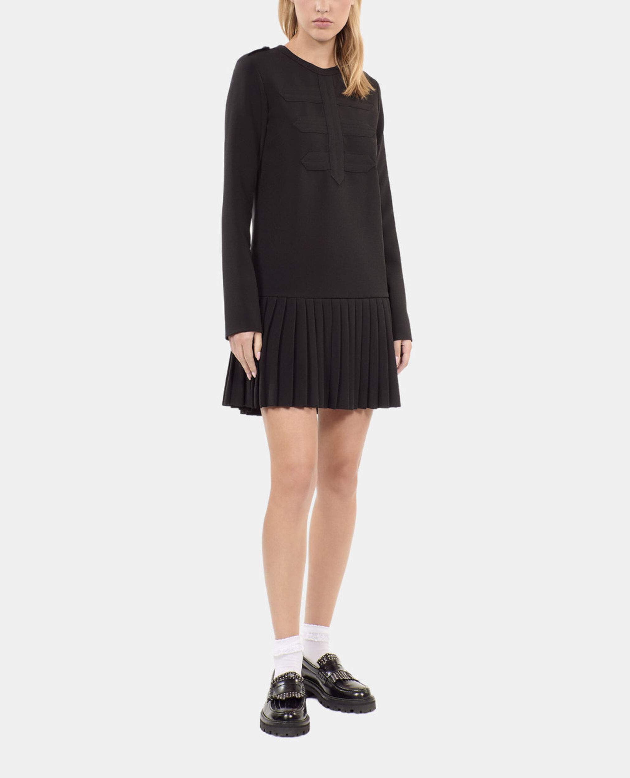 Robe courte plissée noire, BLACK, hi-res image number null