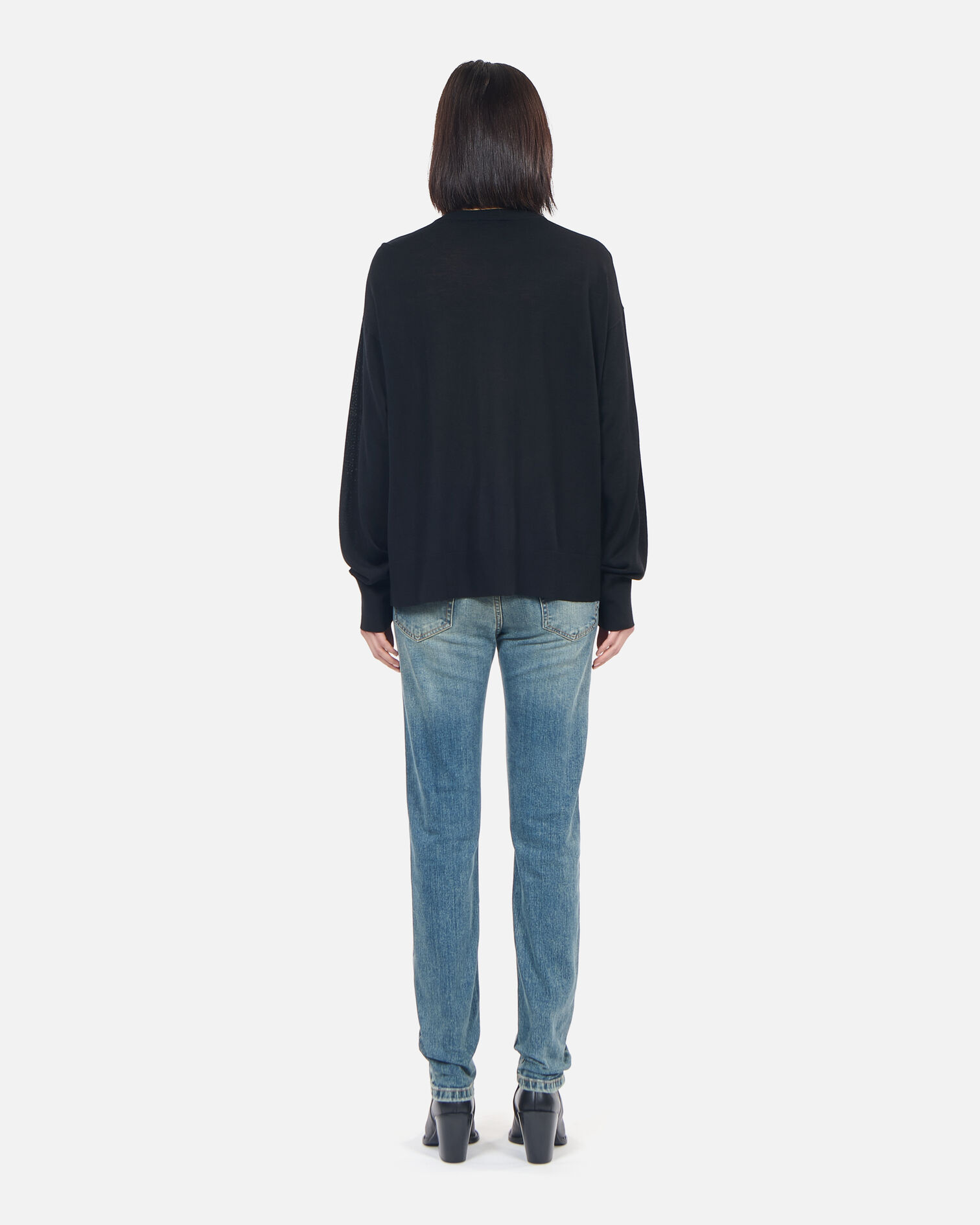 Black merino wool sweater, BLACK, hi-res image number null