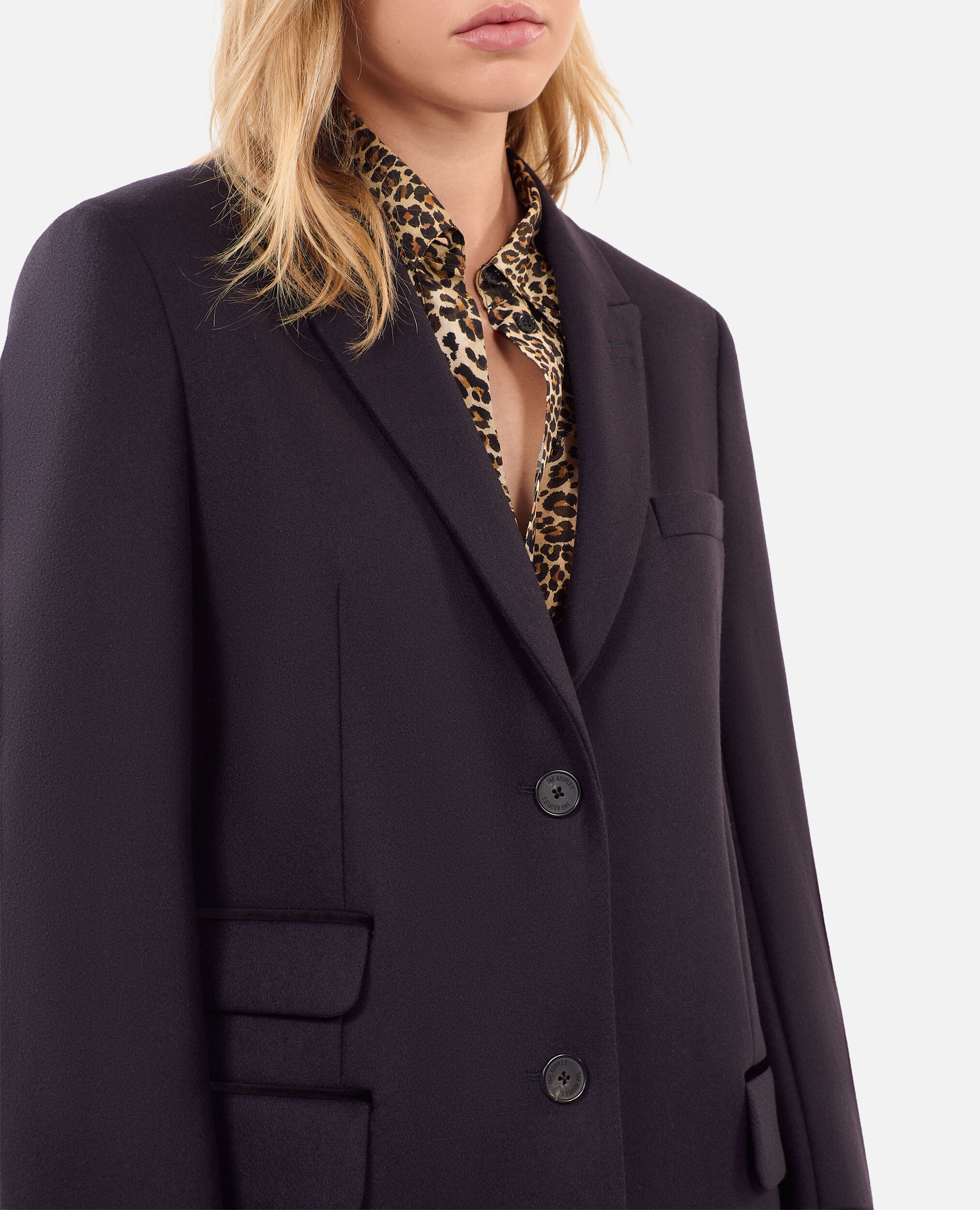 Long navy blue wool-blend coat, NAVY, hi-res image number null