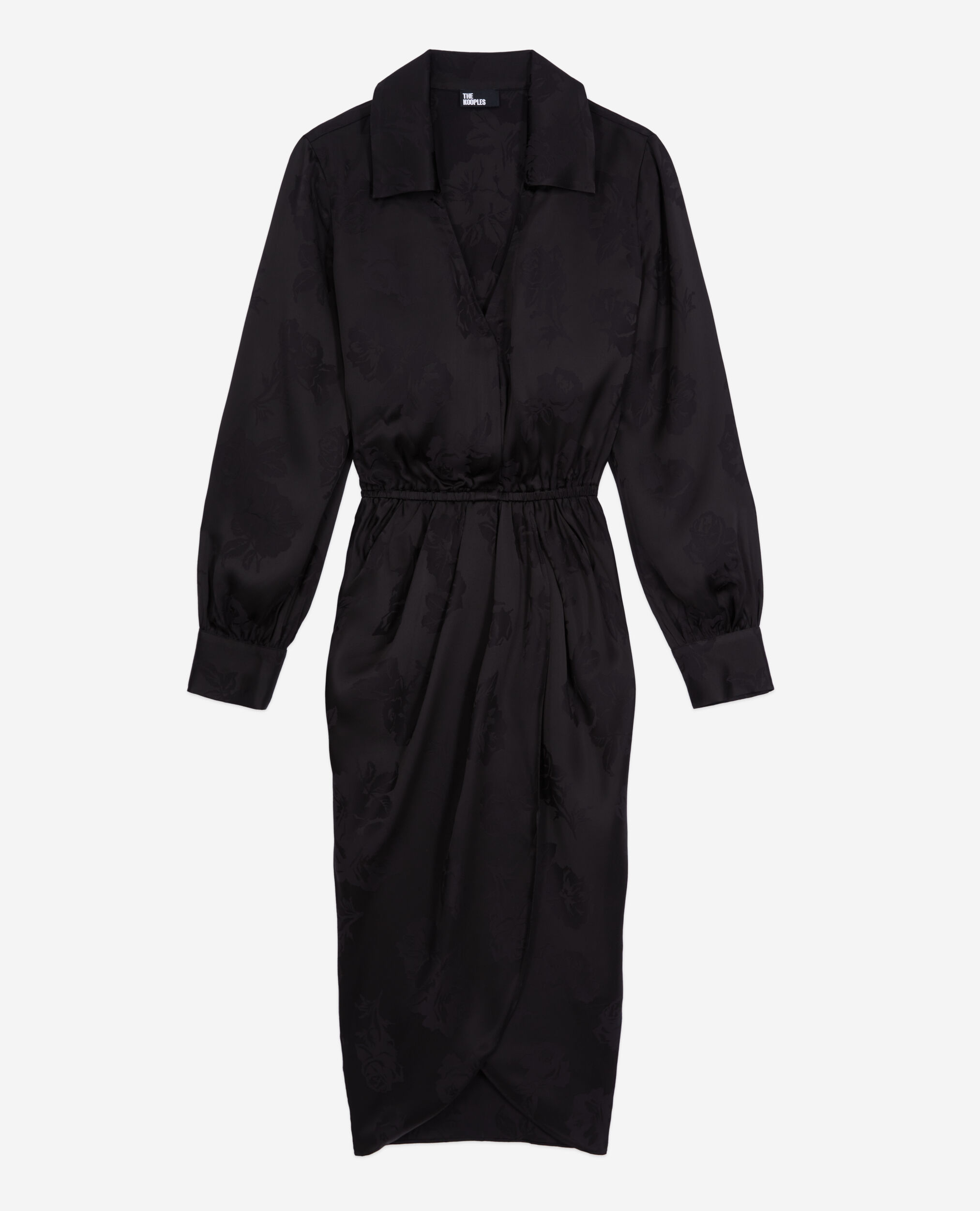 Mid-length black dress with flowers, BLACK, hi-res image number null