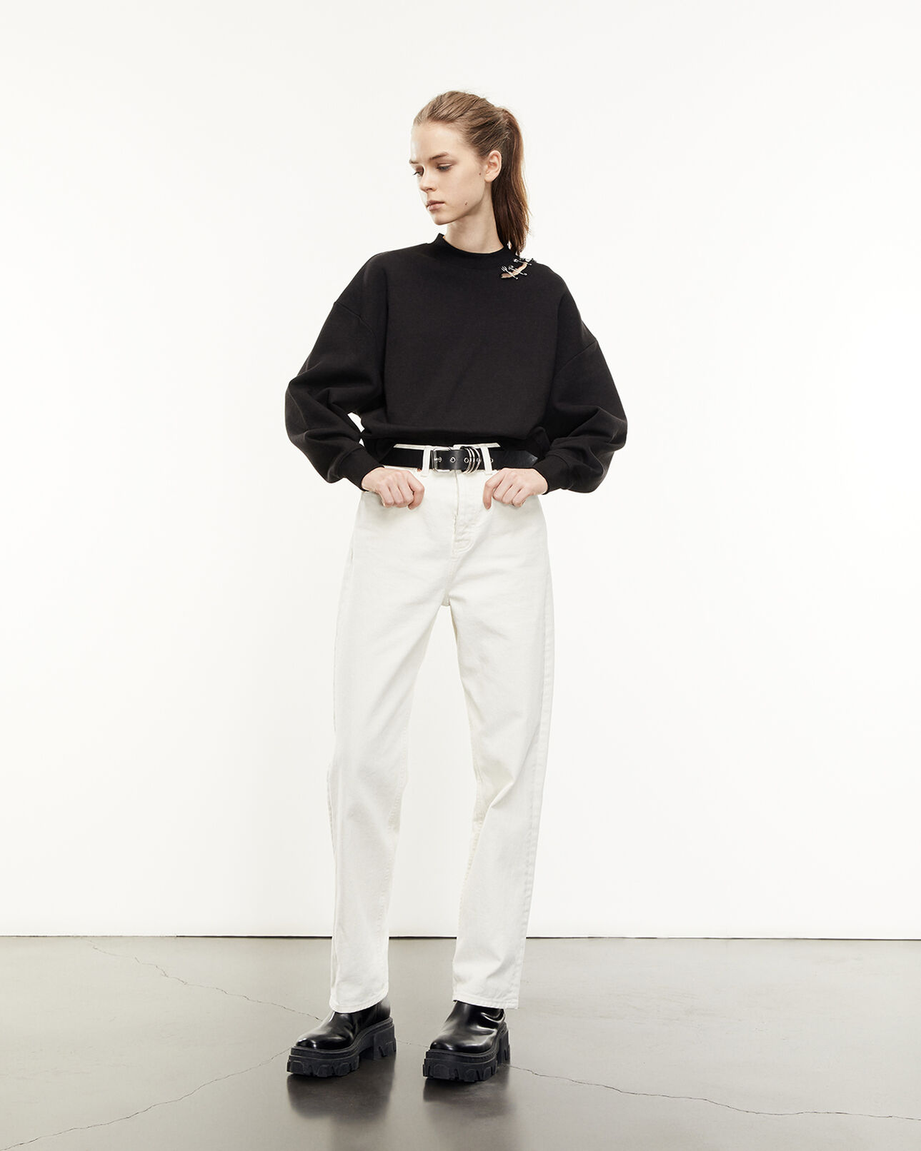 The Kooples FEMME BLACK sweatshirt noir à détails métallisés