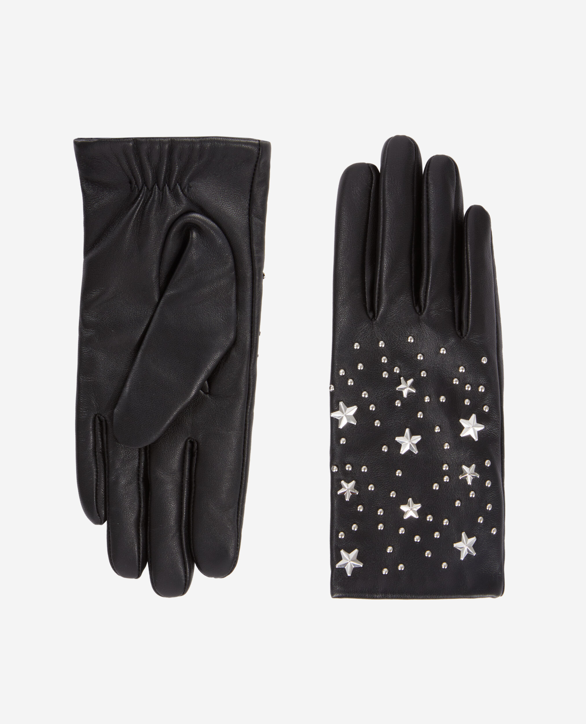 Guantes piel negra estrellas para mujer