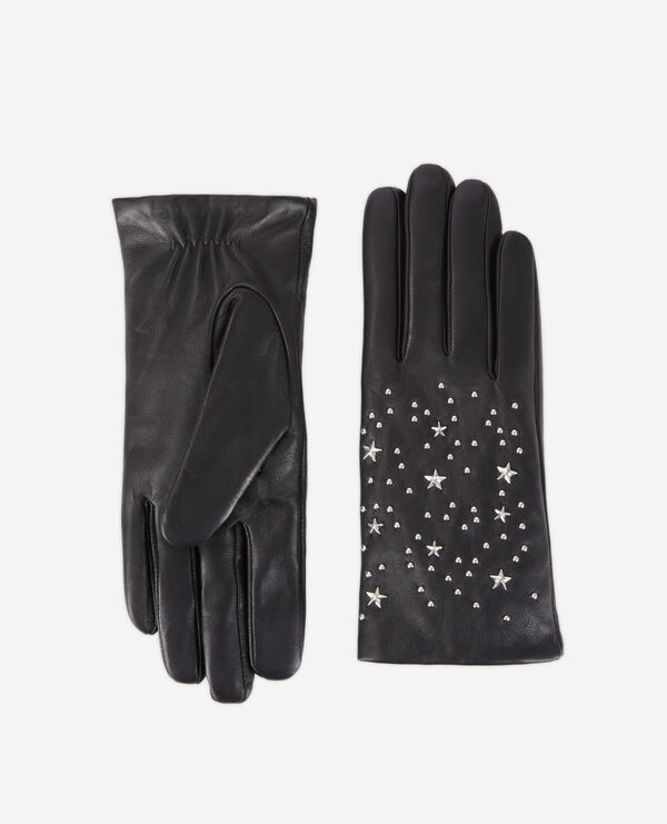 guantes piel negra estrellas para mujer