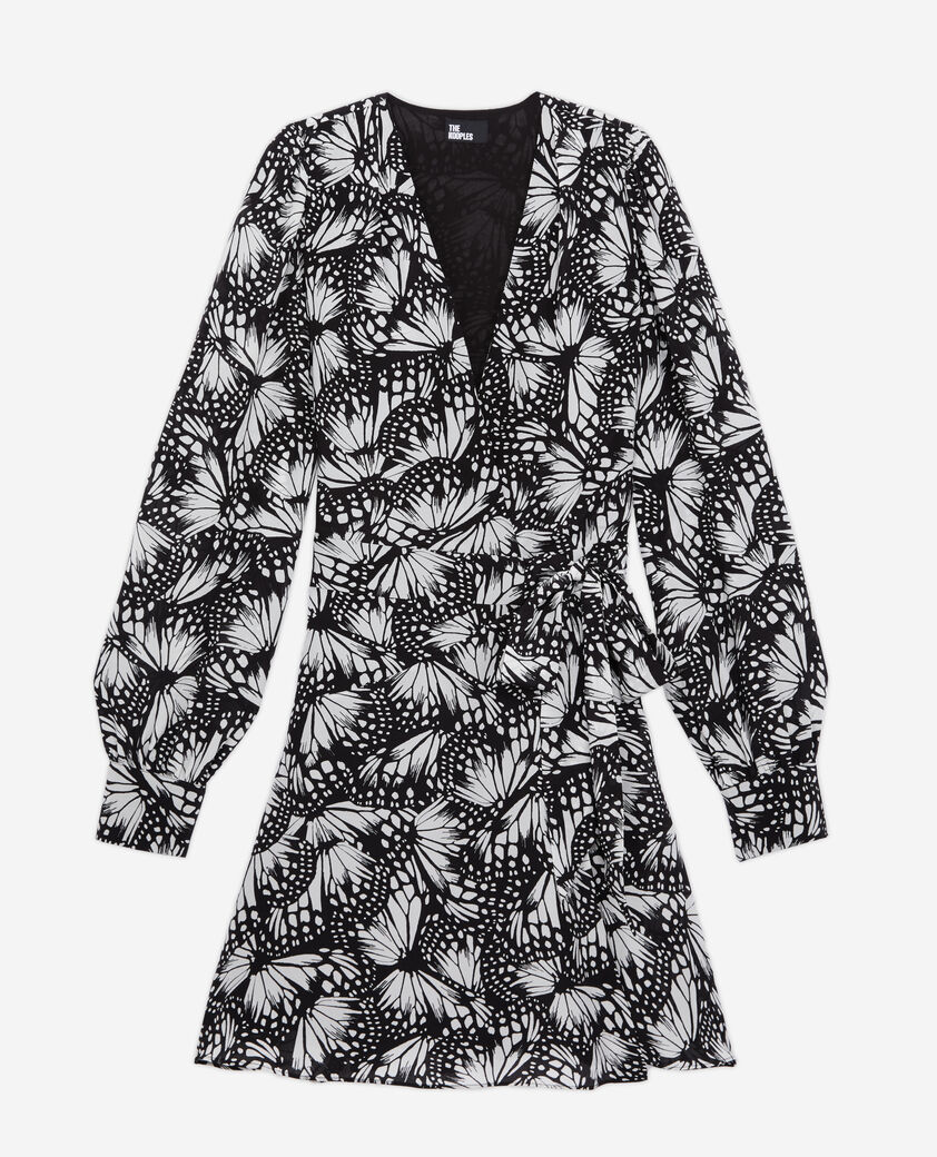 The Kooples WOMEN BLACK WHITE short printed wrap dress