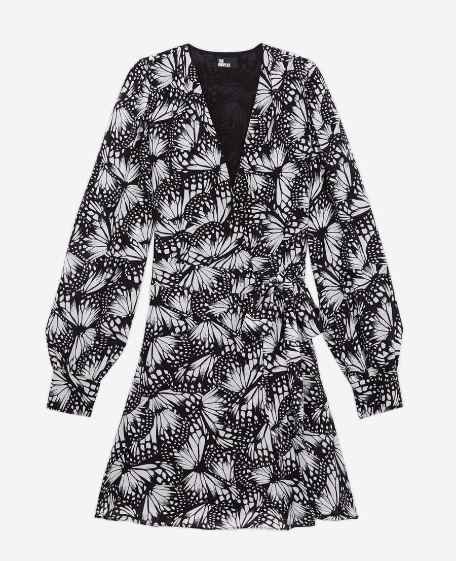 The Kooples FEMME BLACK WHITE robe portefeuille courte imprimée