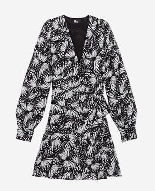 The Kooples FEMME BLACK WHITE robe portefeuille courte imprimée