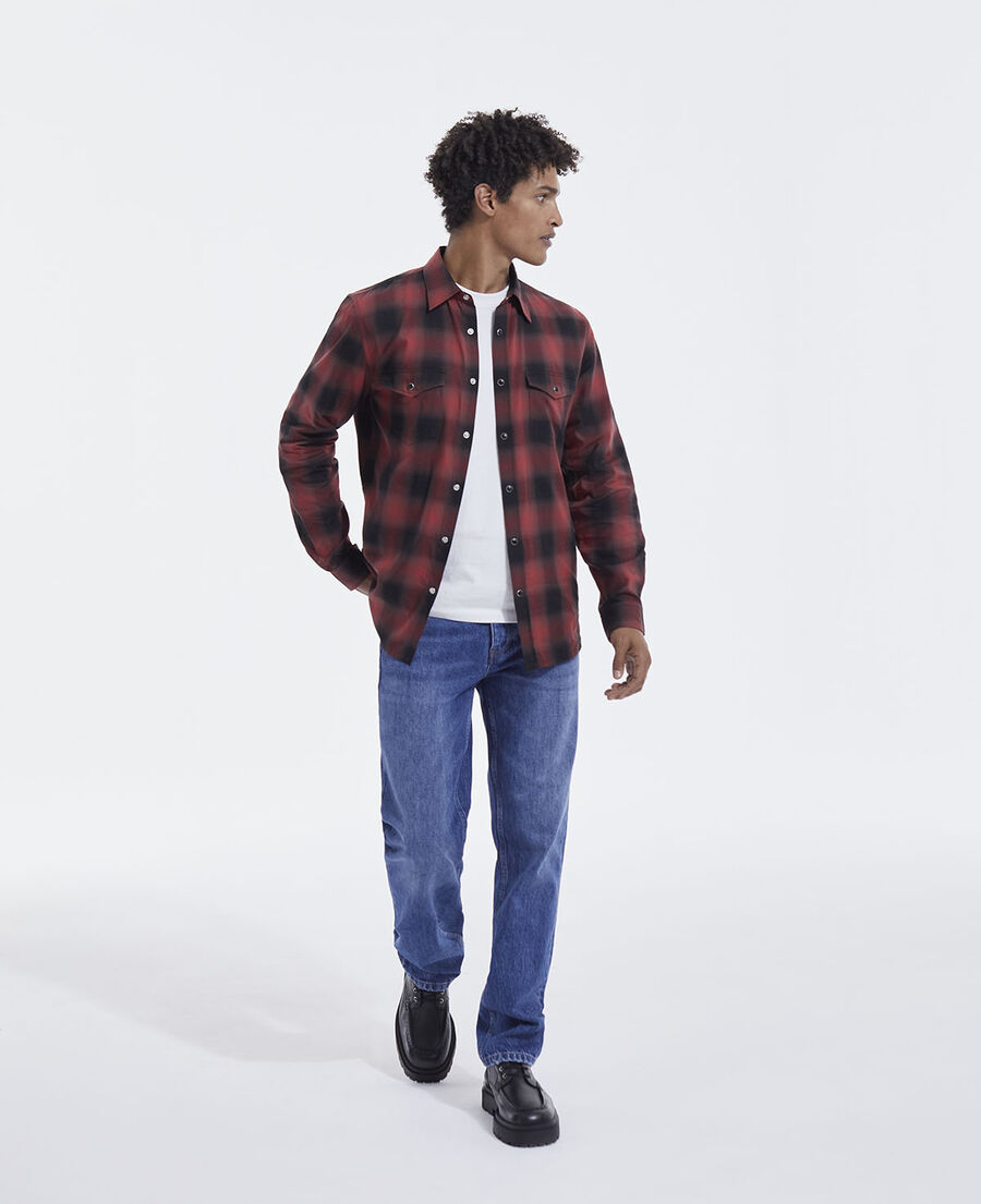 black and red cotton shirt with check motif